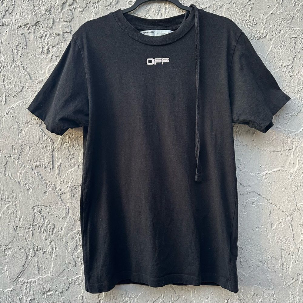 OFF‎ WHITE Tee Shirt Men Small Airport Tape S/S Virgil Abloh Black Streetwear